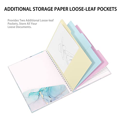 Rimilak Spiral Clipboard Folio with Refillable Lined Notepad, 14.5 x 9.8 In, Hardcover Cover with 5 Interior Pockets, Elastic Band and Pen Loop Series. Cute Stylish Clipfolio, Purple Marble - color: Purple Marble