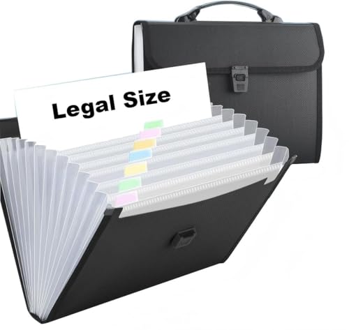 Extra Large Legal Size/Foolscap 12 Pockets Accordion File Organizer with Handle, TRANBO Portable Expanding File Folder, Expandable Plastic Document Organizer for Travel School Office - Black - color: 12 Pockets,1 Pack Black, size: Legal Size & Foolscap