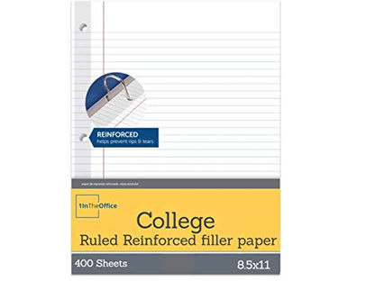 1InTheOffice Loose Leaf Paper College Ruled, Filler Paper 8 1/2" x 11", 400 Sheets (400 Sheets) (Pack of 2) - size: 400 Sheets (Pack of 2)