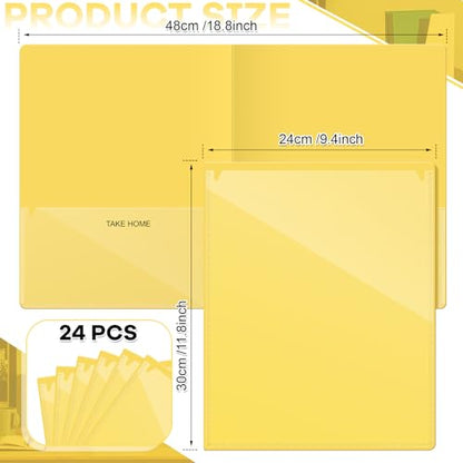 Henoyso 24 Pcs Folders with Pocket School to Home Folder Heavy Duty 2 Pocket Homework Folders with Clear Front Pockets for School Students Parent Teacher Communication (Yellow) - color: Yellow