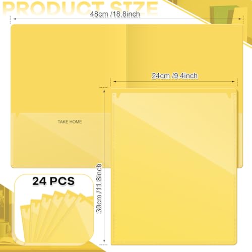 Henoyso 24 Pcs Folders with Pocket School to Home Folder Heavy Duty 2 Pocket Homework Folders with Clear Front Pockets for School Students Parent Teacher Communication (Yellow) - color: Yellow