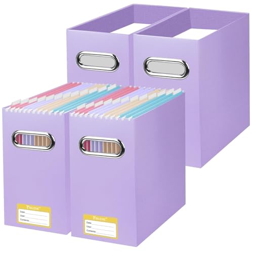 BALEINE File Organizer Box, Cardboard File Folder Organizer with Handle for Letter Size, Portable Collapsible Hanging Filing Box for Home Office Document Storage (4 Pack, Lavender) - color: Lavender, style: 4PK (Slim)