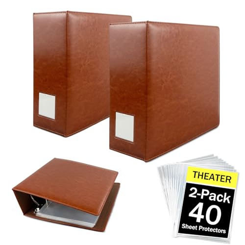 2 Pack 4 Inch Theater Program Binder, PU Leather 4" Wide Playbill Holder, 40 Pages D‑Ring Album for Broadway Musical Memorabilia Storage Organizer (Brown) - color: Brown