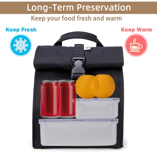 SUNNY BIRD Insulated Lunch Bag Rolltop Lunch Box (Black) - color: Black