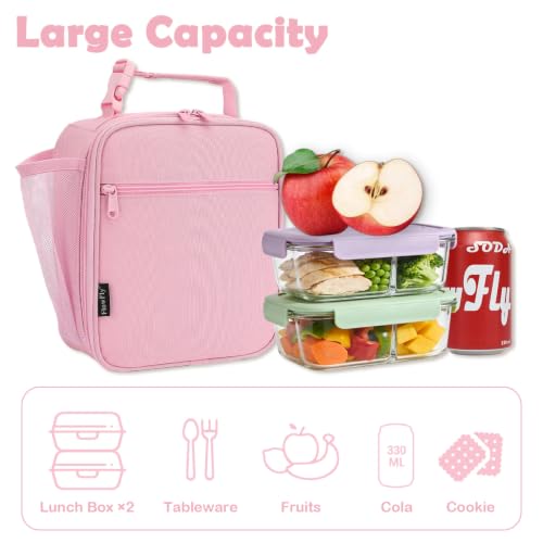 FlowFly Kids Lunch box Insulated Soft Bag Mini Cooler Back to School Thermal Meal Tote Kit for Girls, Boys, Pink - color: Pink