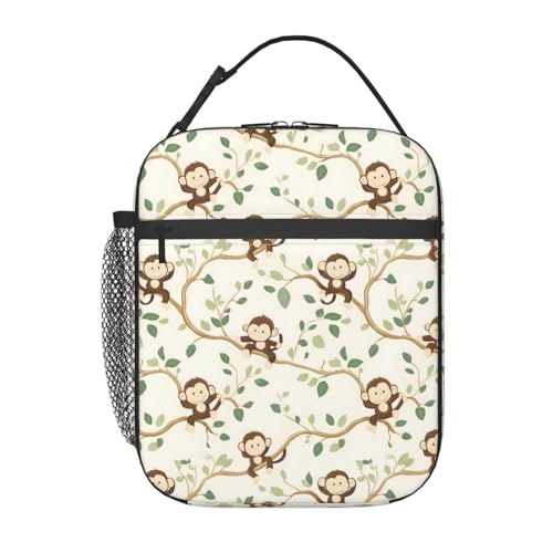 Cute Monkey Lunch Box for Kids,Animal Insulated Bag for Student,Cartoon Reusable Thermal Insulation Cooler Tote Bags for School Work Picnic Camping Outdoor Gifts (Monkey and Leaf) - color: Monkey and Leaf