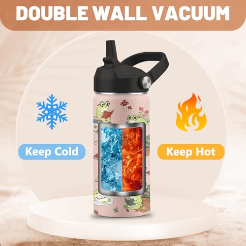 Frog Gifts for Boys Girls, 16 oz Water Bottle with Straw Lid, Frog Water Bottle, Stainless Steel Insulated Tumbler, Cute Frogs Cup, Frogs Themed Gifts - color: Frog