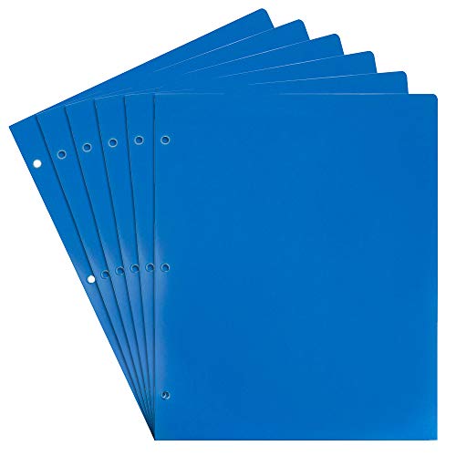 JAM PAPER Heavy Duty Plastic 3 Hole Punch School Folders with Pockets - Blue - 6/Pack - color: Blue, size: 6 Per Pack