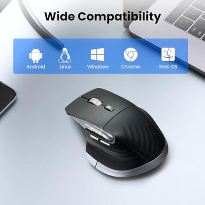 CITLLA Ergonomic Bluetooth Mouse for Laptop, Rechargeable Wireless Mouse with Multi-Device Switching, Silent Click, Flying Scroll & Thumb Wheel, 4800 DPI for PC, Mac, Tablet and Phone (Black) - color: Black