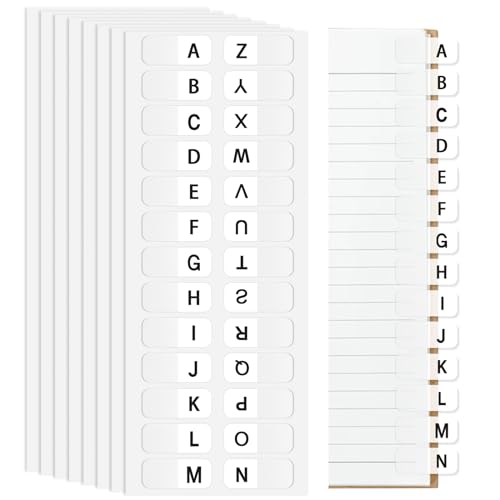 A-Z Sticky Alphabet Tabs Self-Adhesive Letter Index Tabs for Notebook, Textbook, Dictionary, and Filing (208 Pcs) - color: White