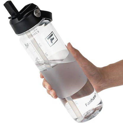 Fanhaw 32 oz Clear Water Bottle with Straw Lid - Tritan, BPA-Free, Lightweight, Wide Mouth, Leak-Proof, Perfect for Gym, Travel, School, Office, and Sports(Clear & Black) - color: Clear & Black