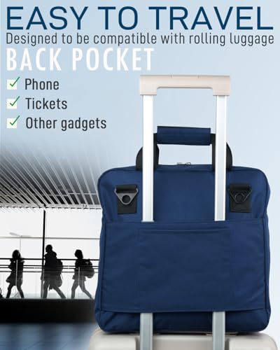 3 Ring Zipper Binder Bag with Handle and Shoulder Strap, 2-Inch O-Ring, Large Laptop Pocket, 5-Tab Expanding File Folder, School Supply Kit (Dark Blue)