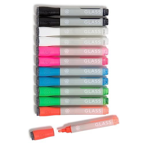 U Brands Bold Tip Liquid Glass Whiteboard Markers with Eraser for Glass Boards, Dry Erase Boards, and Chalk Boards, Assorted Bright Colors, Set of 12 - style: Bold Tip Assorted