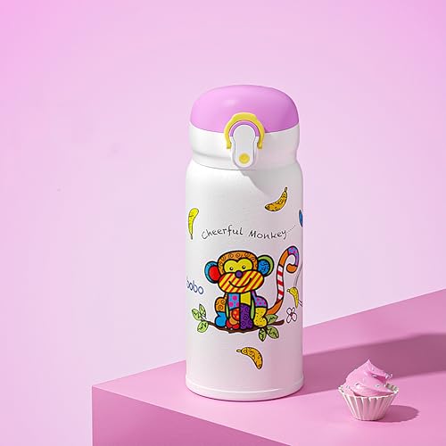 Kids Insulated Water Bottle with Straw & Direct Sip, BPA-Free Stainless Steel, Leak-Proof Cartoon Animal Design, Perfect for Toddlers at School or Outdoors (Purple,12oz) - color: Purple