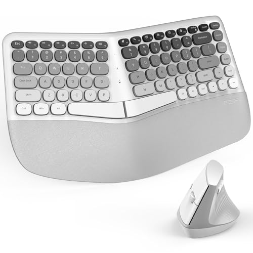 MOFII Wireless Ergonomic Keyboard & Mouse Combo – Split Curved Keyboard with Wrist Rest (All-Day Comfort) + Wireless Vertical Ergonomic Optical Mouse, Compatible with PC/Laptop/Desktop - color: White