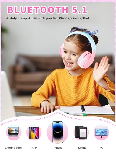 Bluetooth Kids Headphones,Wireless Kids Headphones Over Ear with Microphones,Stereo Sound ,10H Playtime, Foldable&Adjustable Children Headphone,Bluetooth Headset for Adults,School (Pink) - color: Pink