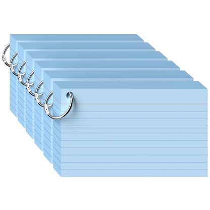 300 Count Blue Index Cards 3x5 Inch with Ring, Heavy Weight Flash Cards, Note Taking Supplies, Portable Note Cards, Study Flashcards for Students & Teachers, Office Home School Study Supplies - color: Blue