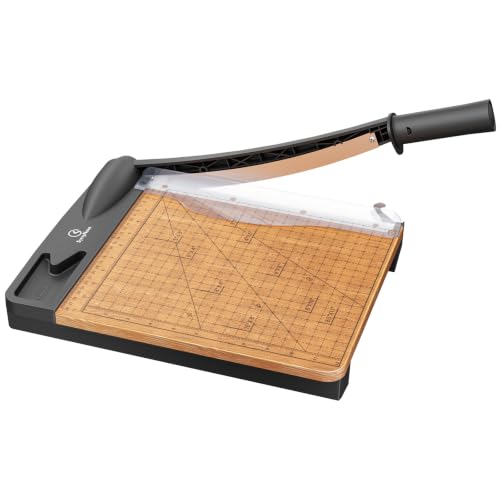 12 Inch Heavy Duty Paper Cutter, Wood Guillotine Paper Cutter & Trimmer, 12-16 Sheets Capacity Cutting Board for Classroom, Crafting, Cardstock Black (Black)
