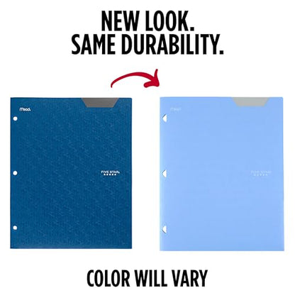 Five Star 2-Pocket Folder, Plastic Folder with Stay-Put Tabs, Fits 3-Ring Binder, Holds 8-1/2" x 11" Paper, Pacific Blue (333420C-ECM) - color: Pacific Blue