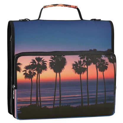 3 Ring Zipper Binder Summer Beach Sunset Seaside Binders Bag with Shoulder Strap 500 Sheets Paper Organizer Trapper Keeper Documents Storage File Folder for School Office - color: A1130