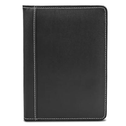 Samsill Mini Faux-Leather Padfolio, 5 x 8 Writing Pad, Compact Business Portfolio with Business Card Display Pocket, Contrast Stitch, Black - color: Black