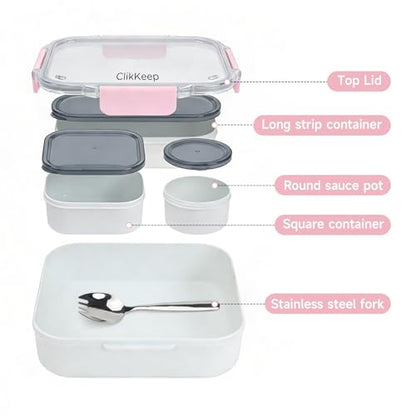 Adult Lunch Bento Box, Compartment Salad Food Containers for Lunch, Lunchbox Containers for Adults with Utensils, Sauce Jar, Microwave Dishwasher Safe, Pink - color: Pink