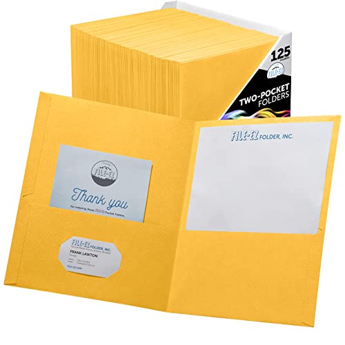 FILE-EZ Two-Pocket Folders, Yellow, 125-Pack, Textured Paper, Letter Size (EZ-32470) - color: Yellow, size: 125 Folders