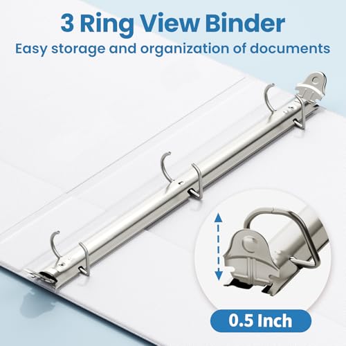 SUNEE 3 Ring Binder, 1/2 Inch D Ring, Clear View PVC-Free (Fit 8.5x11 Inches), White, 1 Pack - color: White, size: 0.5 Inch, style: 1 Pack