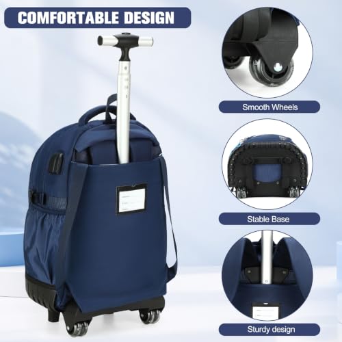 ACESAK Rolling Backpack for Boys, Kids Backpack with Wheels Portable with Insulated Lunch Box & Pencil Case, Multi-Pocket Roller Backpack for Preschool Kindergarten Kids Boys Travel(Blue) - color: Blue