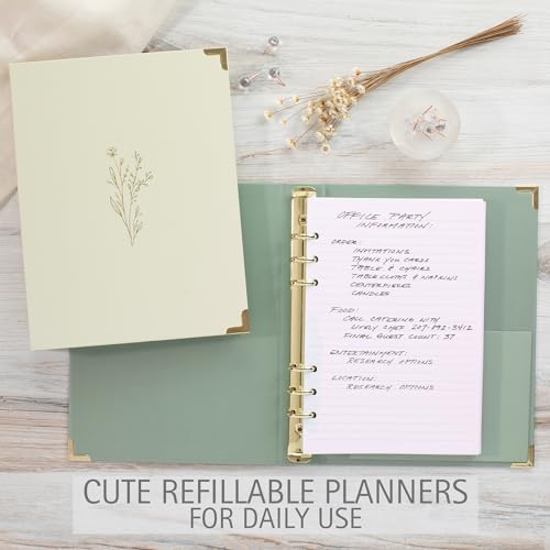 Aesthetic 6 Ring A5 Binder Set of 2 - The Perfect Small 0.75 Inch Planner Binder for Journaling or Collections - Refillable Notebook Holder with Pocket - color: Beige-green