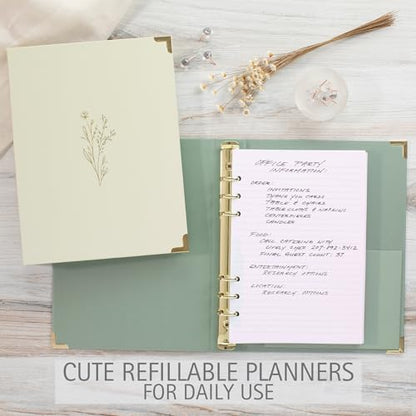Aesthetic 6 Ring A5 Binder Set of 2 - The Perfect Small 0.75 Inch Planner Binder for Journaling or Collections - Refillable Notebook Holder with Pocket - color: Beige-green
