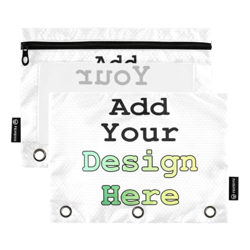 Personalized Binder Pencil Pouch 3 Ring Custom Zipper Pencil Pouches Case 2 Pack Customized Add Your Own Picture Text Clear Binder Organizer for School Office - color: Custom