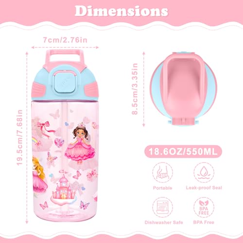 Kids Water Bottle with Straw BPA Free Kids Plastic Bottle for School Travel - color: Princess, size: 18.6 Ounces