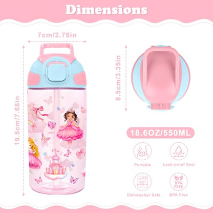 Kids Water Bottle with Straw BPA Free Kids Plastic Bottle for School Travel - color: Princess, size: 18.6 Ounces