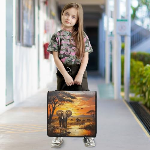 3 Ring Zipper Binder with Shoulder Strap Sunset Bird Elephant 2 Inch Zippered Binder Bag 500 Sheet Capacity Multi Pockets for School Supplies - color: Multi21
