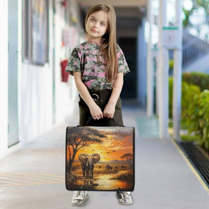 3 Ring Zipper Binder with Shoulder Strap Sunset Bird Elephant 2 Inch Zippered Binder Bag 500 Sheet Capacity Multi Pockets for School Supplies - color: Multi21