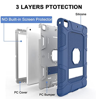 iPad 6th Generation Cases, iPad 5th Generation Case, iPad 9.7 Inch Case, Hybrid Shockproof Rugged Drop Protection Cover Built with Kickstand for iPad 9.7 inch A1893 / A1954 / A1822 / A1823 - color: Navy Blue+Gray