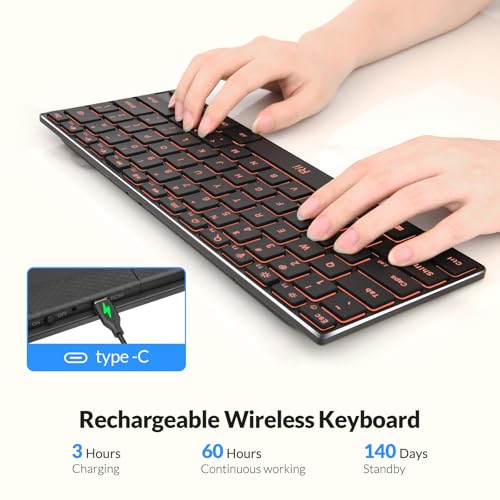 Rii Wireless Keyboard,Bluetooth Keyboard(2.4G+BT5.0),RGB Backlit,Rechargeable with Aluminum Alloy Case for Tablet,Surface,PC,Laptop with Windows (X9-Windows)