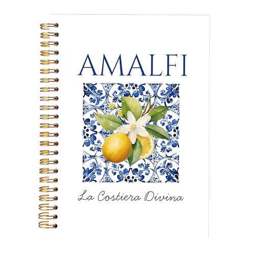 KAOWT Amalfi Coast Italian Lemon Notebook Journal, Blue Mediterranean Tile Notebooks for Note Taking, Coastal Beach Ocean Journal, Botanical Lemon Hardcover Spiral Notebook 5.5x8.3in - color: Summer notbook-Lemon floral