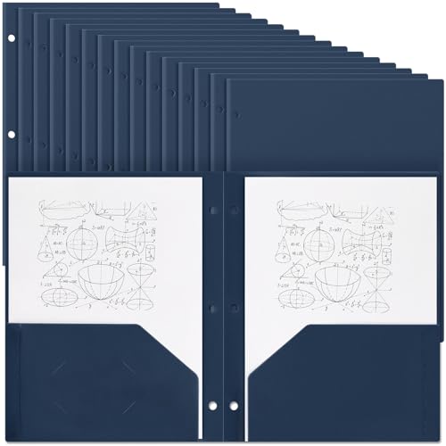 Yeaqee 50 Pcs Plastic Folders with Pockets Bulk 3 Hole Punched 2 Pocket File Folders for 3 Ring Binder Divider Folder for Notebooks, Durable Poly for Office Home (Navy Blue) - color: Navy Blue