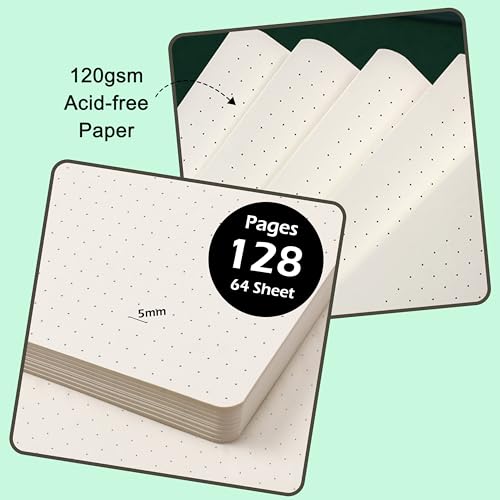 Dotted Journal/Notebook - Dot Grid Hard Cover Notebook, Premium Thick Paper with Fine Inner Pocket, Black Smooth Faux Leather, Pen Loop, 5.3'' x 8.26'' - Turquoise - color: Turquoise, size: Dotted