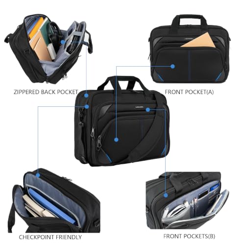 KROSER Laptop Bag 17.3 Inch Premium Laptop Briefcase, Expandable Water Repellent Laptop Shoulder Messenger Bag Durable Computer Case for Business/Travel/Men/Women (Black/Blue) | Expandable design, padded laptop compartment, luggage strap for business and