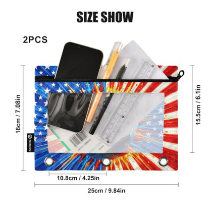 Gredecor 3 Ring Binder Pencil Pouch, American Flag Soccer Ball Zippered Pen Case Pouches with Clear Window, 2 Pack Stylish Office & School Supplie - color: American Flag Soccer Ball