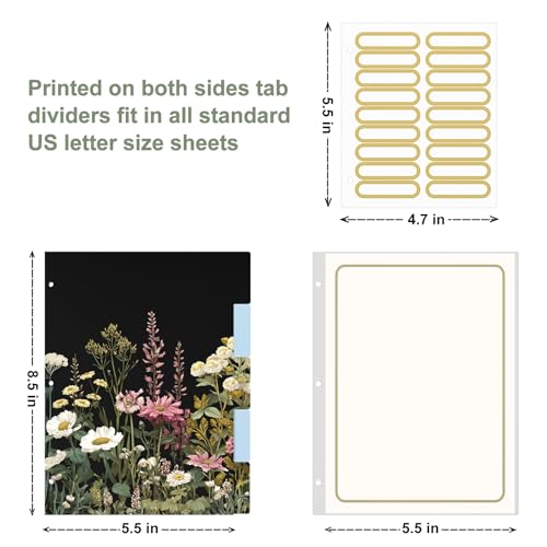 Rouidr Mini 3 Ring Binder with clipboard, 1 inch Round Binder Organizer, 8.5"x5.5" Cute Binder with 5 Dividers Tabs & Clear Sleeves, School Supplies, Office Supplies - color: Dark Flower, size: Mini 1in(8.5 x 5.5 in)
