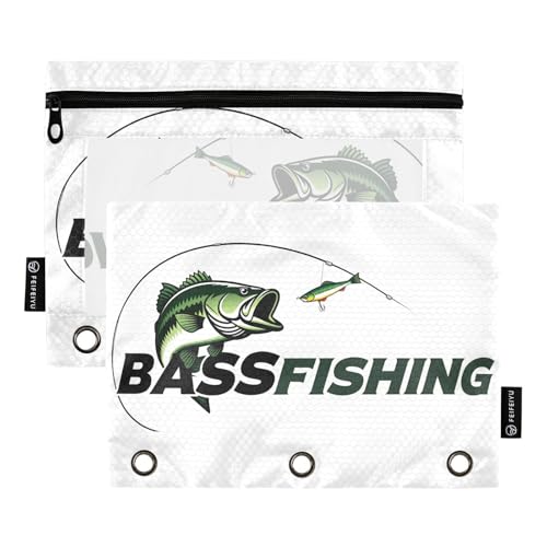 Gredecor Binder Pencil Pouch 3 Ring Largemouth Bass Fishing Zipper Pencil Pouches Case 2 Pack Clear Binder Organizer for School Office - color: Bass Fishing