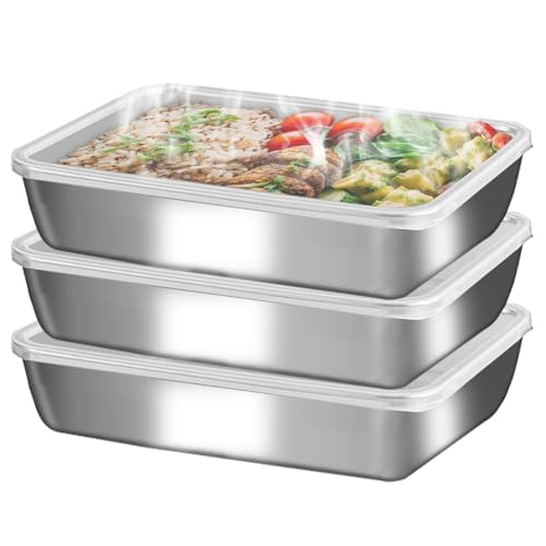GIUOIDUO stainless steelFood Storage Containers setsstorage box with lidfreezer FrozenKitchen tray with lidOven plateSide dish plate Freezer & Dishwasher Safe - color: 3-Pack