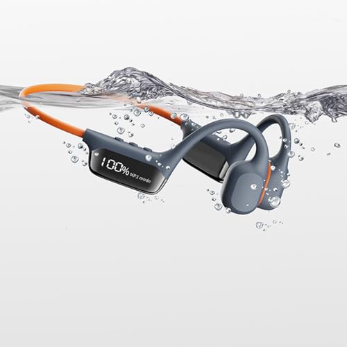 AYI True Bone Conduction Swimming Headphones with Bluetooth 5.4 & MP3 Player Mode 32GB Built-in Memory IPX8 Waterproof Screen Display Pain-Free Open-Ear Earphone for Sport and Work-Light Gray - color: Light Gray