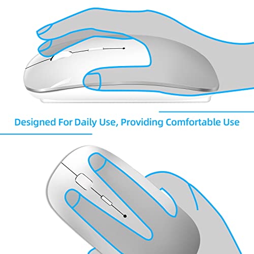 Wireless Mouse for Laptop Cpmputer,Bluetooth Mouse for MacBook,Silver | Rechargeale Dual Mode(USB 2.4Ghz + Bluetooth 5.2) Silent Portable Cordless Mice with USB C Adapter