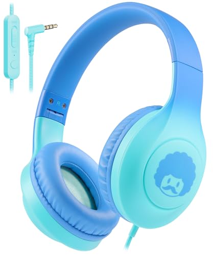 rockpapa Kids Headphones, Wired Headphones for Kids with Microphone, 85/94dB Volume Limiter Head Phones for Girls Boys, Foldable Headphone for School Tablet Laptop Blue Green - color: Blue Green
