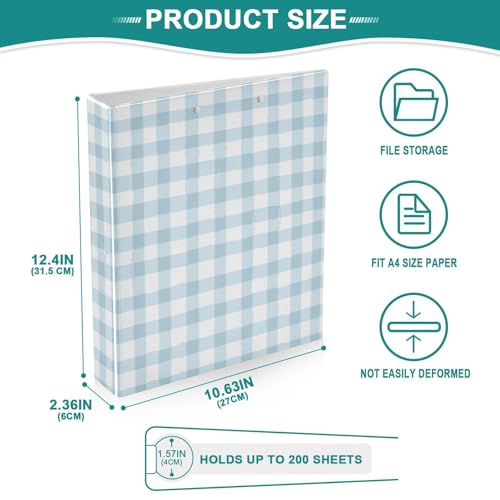 Blue Gingham Round Ring Binders 1.5 Inch 3 Ring Binder with Clipboard Holds 200 Sheets Office Home School - color: Multicolored 1